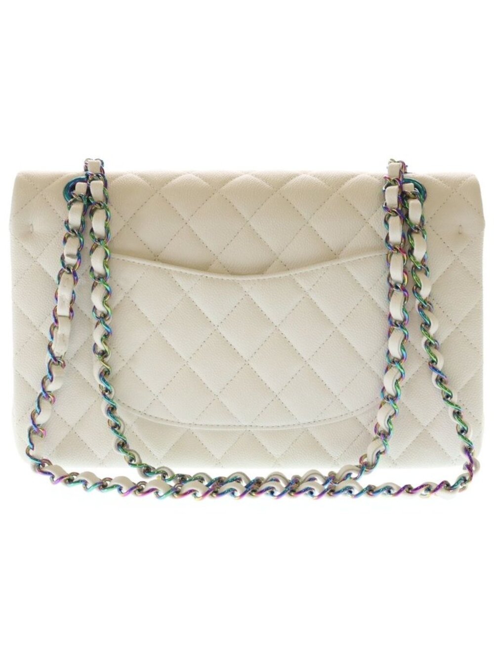 Chanel Quilted 25 Caviar Leather Double Flap Chain Bag White Rainbow
